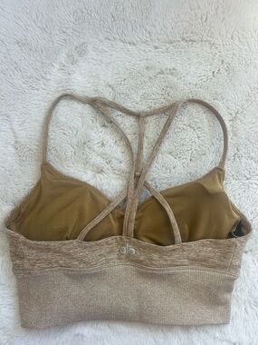 ALO Yoga Strappy Sports Bra in heathered mustard yellow color/size small